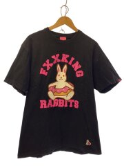画像：Tシャツ/ビッグラビット/ドーナツ/プリント/FREE/コットン/BLK