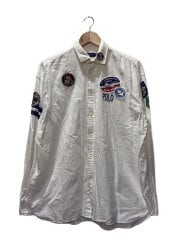 画像：軍物ワッペン長袖シャツ/L/コットン/ホワイト