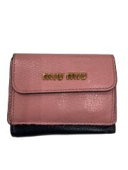 画像：3つ折り財布/レザー/PNK/無地/レディース