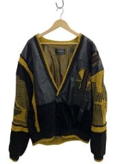 画像：80～90s/ニット切替/SAXONY/レザージャケット・ブルゾン/XXL/レザー/BLK/総柄