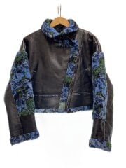 画像：ダブルライダースジャケット/FREE/ポリエステル/BLU/総柄/JS071335MW