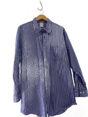 画像：長袖シャツ/XL/コットン/BLU/ストライプ//