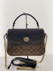 画像：2wayシグネチャーチェーントップハンドルショルダーバッグ/レザー/BRW/総柄/c1563