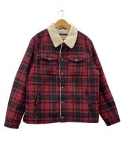 画像：WOOL BLEND SHERPA LINING TRUCKER JACKET/XL/ポリエステル/RED