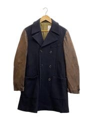 画像：12AW/レザー切替/コート/ウール/BLK/1159-343-3113//