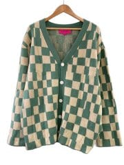 画像：Cardinal Checker Cashmere Cardigan/カシミア/GRN/チェック
