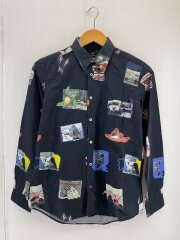 画像：長袖シャツ/S/コットン/BLK/総柄