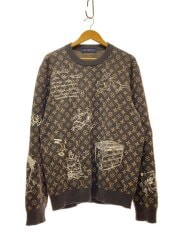 画像：モノグラムエンブロイダードクルーネックセーター/XL/ウール/ブラウン/RM232 ZLL HPN95W