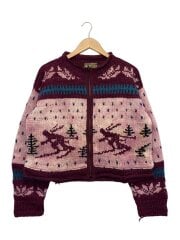 画像：80s～90s/REY WEAR/ジップアップセーター/ウール/ピンク/ノルディック柄/エクアドル製