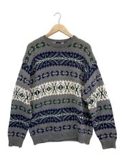 画像：90s/OLD GAP/ノルディック柄コットンニット/M/コットン/グレー/総柄/汚れ有//