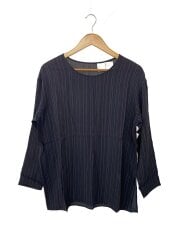画像：長袖ブラウス/M/シルク/NVY/ストライプ