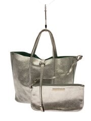 画像：リバーシブルシルバートート/ポーチ付き/ハンドバッグ/レザー/SLV