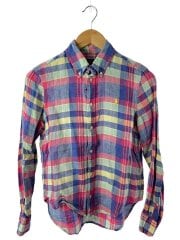 画像：長袖シャツ/S/リネン/PNK/チェック