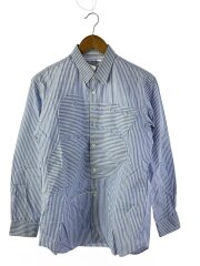 画像：長袖シャツ/M/コットン/BLU/ストライプ/W21049