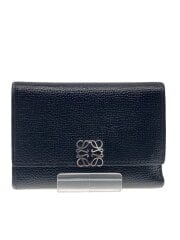 画像：3つ折り財布/レザー/BLK/無地/レディース//