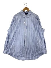 画像：長袖シャツ/XL/コットン/BLU/ストライプ//
