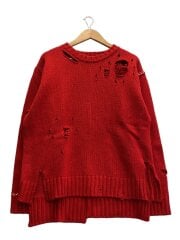 画像：クラッシュステッチオーバーサイズニット(厚手)/1/ウール/RED/無地/12111503//