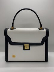 画像：ハンドバッグ/バイカラー/持ち手スレ/背面ヨゴレ有/HT×BLK/レザー