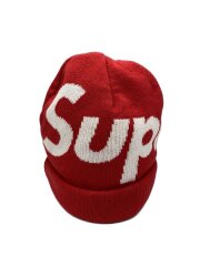 画像：カシミヤ混/BIG LOGO/ビーニー/ニットキャップ/FREE/コットン/RED/メンズ