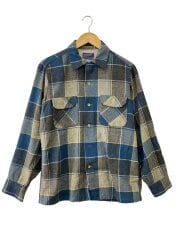 画像：50s/ボードシャツ/長袖シャツ/背中・腕に穴有/M/ウール/BLU/チェック//