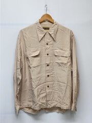 画像：開襟/長袖シャツ/L/シルク/CRM/無地/0089