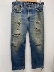 画像：60s/VT/505/BIGE/前期/実寸W35/デニム/IDG/耳付/ダメージリペア多/ボタン