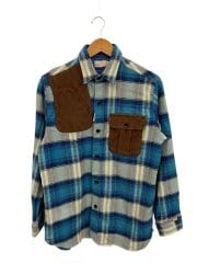 画像：スウェード切替 長袖シャツ/M/コットン/BLU/チェック/SC23647