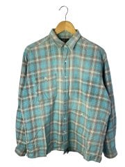 画像：長袖シャツ/M/コットン/BLU/チェック/90s/三ツ星/フロント穴有