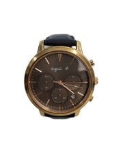 画像：クォーツ腕時計/アナログ/レザー/GLD/BLK/SS/VD53-KWB0