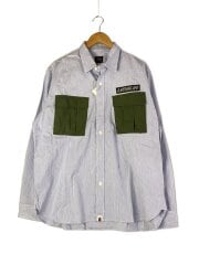 画像：長袖シャツ/L/コットン/BLU/ストライプ/001SHI301009M