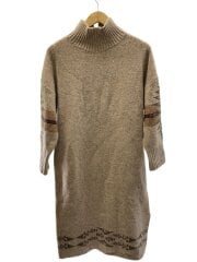 画像：長袖ハイネックニットワンピース/FREE/ウール/BEG/総柄/0575-2105