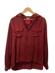 画像：50s~60s/レーヨンギャバジン/オープンカラー/長袖シャツ/M/--/BRD/無地