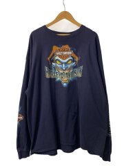 画像：長袖Tシャツ/3L/コットン/NVY/プリント