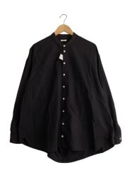 画像：長袖シャツ/M/コットン/BLK/無地/17-546