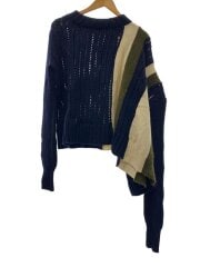 画像：20AW/変形デザイン/アシンメトリープルオーバーニット/1/ウール/NVY/20-05237