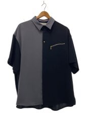 画像：フロントジップポケット/比翼/半袖シャツ/2/ポリエステル/NVY/23-SS-063B