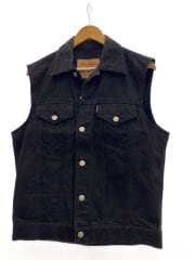 画像：ブラックデニム/ノースリーブデニムジャケット/Gジャン/LL/デニム/BLK/ベスト