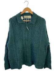 画像：アランフィッシャーマンジップニット/アイルランド製/XL/ウール/GRN