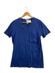 画像：Tシャツ/M/コットン/BLU/無地/首元にヨレ有り