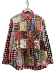 画像：パッチワーク/長袖シャツ/L/コットン/RED/チェック/p036wfb05