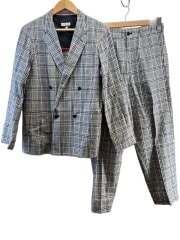 画像：リネン混/セットアップ/M/コットン/GRY/チェック/086-44004