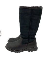 画像：ロングムートンブーツ/レザー切替/ロングブーツ/24cm/BLK/スウェード