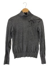 画像：ゴールドチェーンロゴ+リボンチャーム付ハイネックリブニット・セーター(薄手)/XS/カシミア/GRY