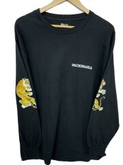 画像：袖プリント/虎/長袖Tシャツ/L/コットン/BLK/無地