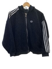 画像：3ライン ボアフリース　フルジップパーカー/S/ポリエステル/BLK/無地/FU3825