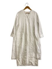 画像：長袖ワンピース/1/レーヨン/WHT/ストライプ/16112-5002//