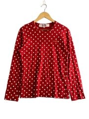 画像：長袖Tシャツ/L/コーデュロイ/RED/ドット/AZ-T166