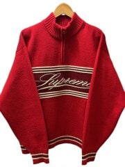 画像：Script Stripe Half Zip Sweaterニット・セーター(厚手)/L/アクリル/RED/少