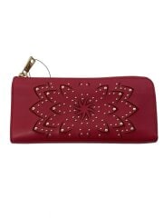 画像：長財布/レザー/レッド/レディース/スタッズ/L字ファスナー