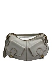 画像：ハンドバッグ/レザー/WHT/無地/使用感有